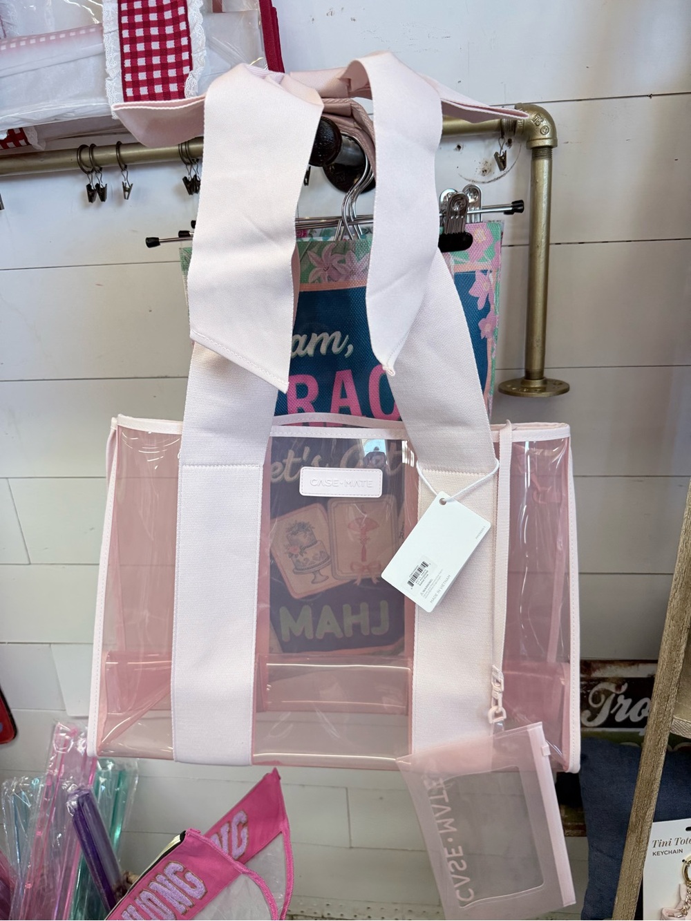 Clear Pink Tote Bag with bow